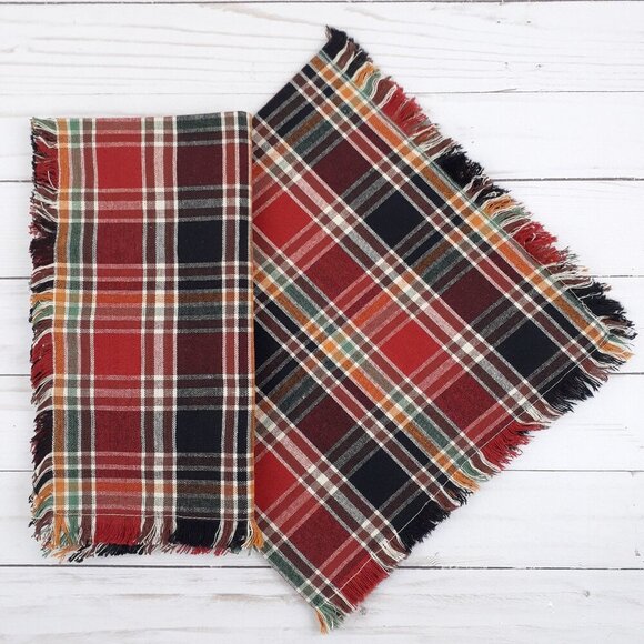 Fabric Dinner Napkins High Country Plaid Set of 4 Black Orange 20x20 Cotton - Picture 1 of 2